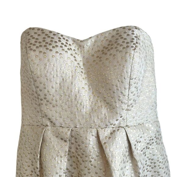 Jenny Yoo Collection Coco Gold Dot Jacquard Strapless Cocktail Mini Dress - Picture 5 of 10